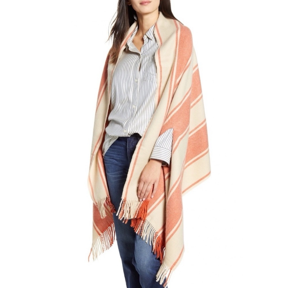 Madewell Twill Stripe Wrap Scarf Orange and Cream Stripe, NWOT